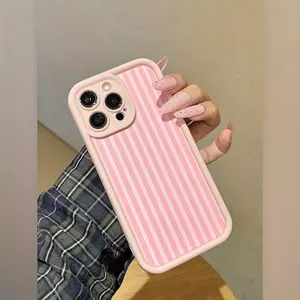 1 Printed White Pink Striped Matte Full Coverage Anti-drop Shockproof Phone Case, Suitable for iPhone 17 Air/16 Plus/15 Pro Max/14 Pro/13/12/11/XS Max/X Phone Case, Ideal Gift for Family, Friends, Lovers, Best Choice for Holiday Gifts TY59