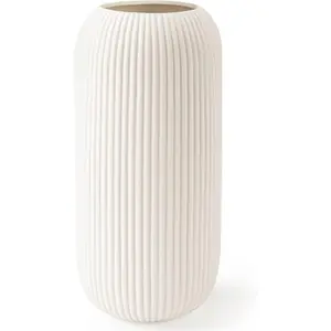 Ceramic Vase for Flowers – Modern Small Ribbed Textured Flower Vase for Home Decor, Pampas Grass, Decorative, Farmhouse, Coffee Table, Kitchen Centerpieces, Bookshelf and Home Living (White) RIKBVOM