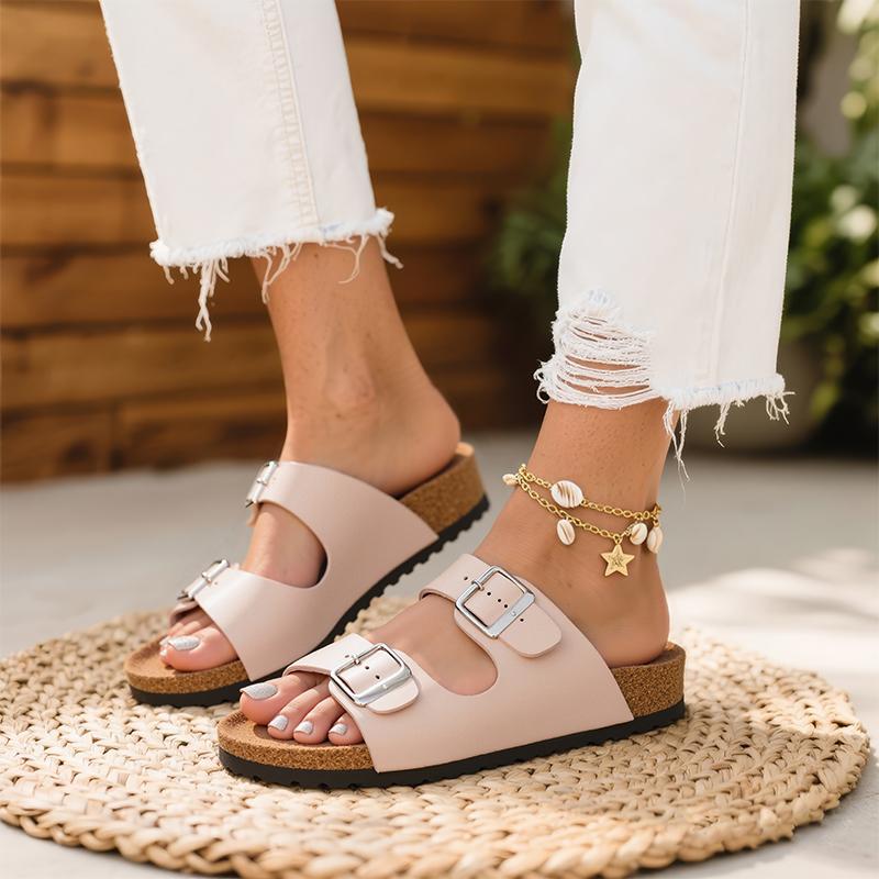 Trary Women's Slides Sandals with Cork Footbed Open Toe Flat Sandals for Women Adjustable Double Buckles Comfortable Slip On Slippers for Summer Party Casual Shoes Dealsforyoudays Trary Women's Slides Sandals with Cork Footbed Open Toe Flat Sandals for Women Adjustable Double Buckles Comfortable Slip On Slippers for Summer Party Casual Shoes Dealsforyoudays