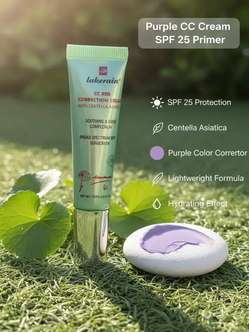 CC Brighten Correction Cream with Centella Asiatica & SPF 25 – Purple Color Correcting Primer for Dull Skin, Tone Up & Brighten – Lightweight, Hydrating Face Makeup for Radiant Glow