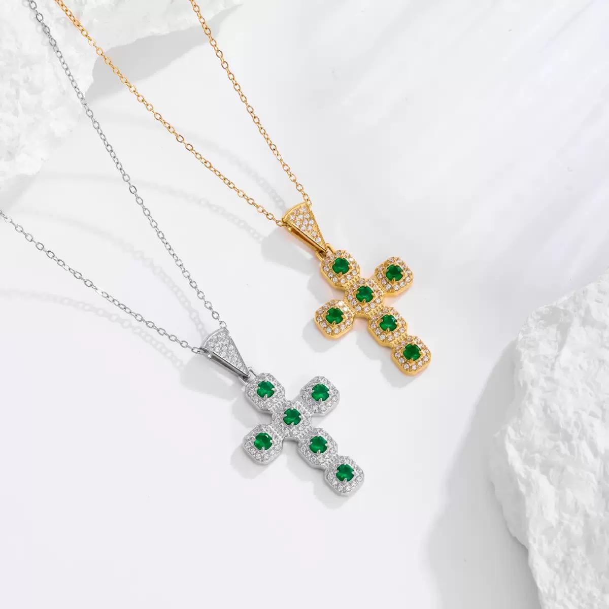 Minimalist Green Diamond Cross Pendant Necklace, Two-Tone Gold & Silver, Layered Cross Necklace for All Occasions, Ideal Gift for Girlfriend, Mom, Daughter, Perfect for Mother’s Day & Holidays Minimalist Green Diamond Cross Pendant Necklace, Two-Tone Gold & Silver, Layered Cross Necklace for All Occasions, Ideal Gift for Girlfriend, Mom, Daughter, Perfect for Mother’s Day & Holidays