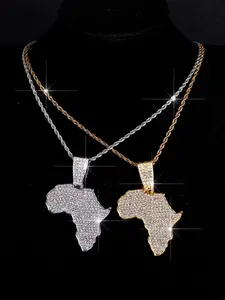 Hip Hop Exquisite African Map Pendant Necklace, Dangling Charms Necklace, Singer Jewelry Accessory for Men and Women, Perfect for Festivals and Parties, Ideal Gift