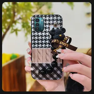 Cartoon Skin-friendly feel Phone Case For Nokia G11/G21 Waterproof silicone Anti-knock Black pearl pendant Back Cover Bear bracelet protective case soft case Simplicity cute