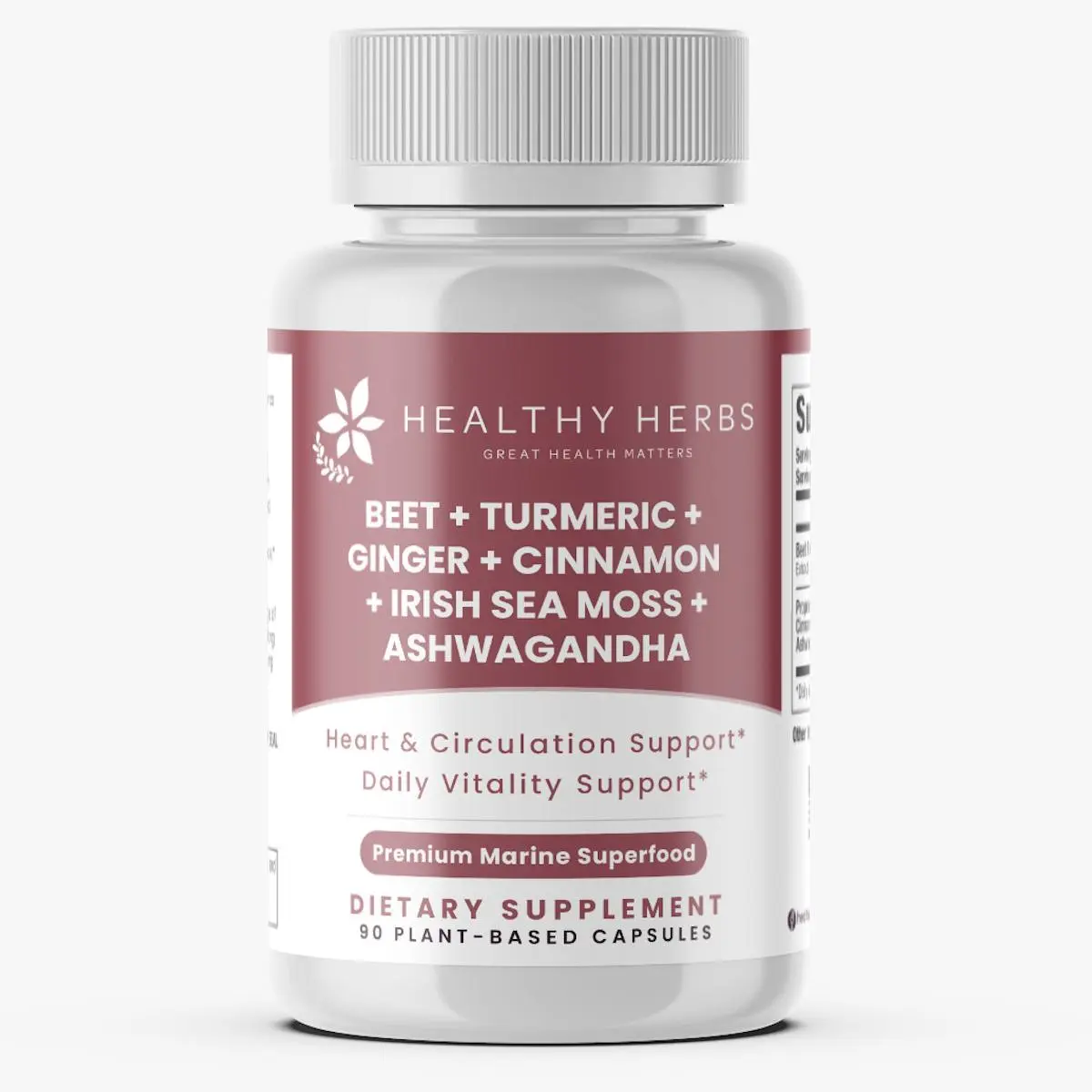 Beet Root Extract 300mg, Ashwagandha, Turmeric, Ginger, Cinnamon & Sea Moss - Cardiovascular & Blood Pressure Support Healthy Herb Store Herbal Wellness Blend Natural Supplement Capsule Dietary