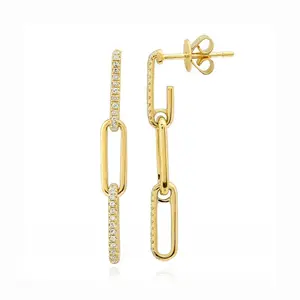 Three Link Pave Paperclip Earrings