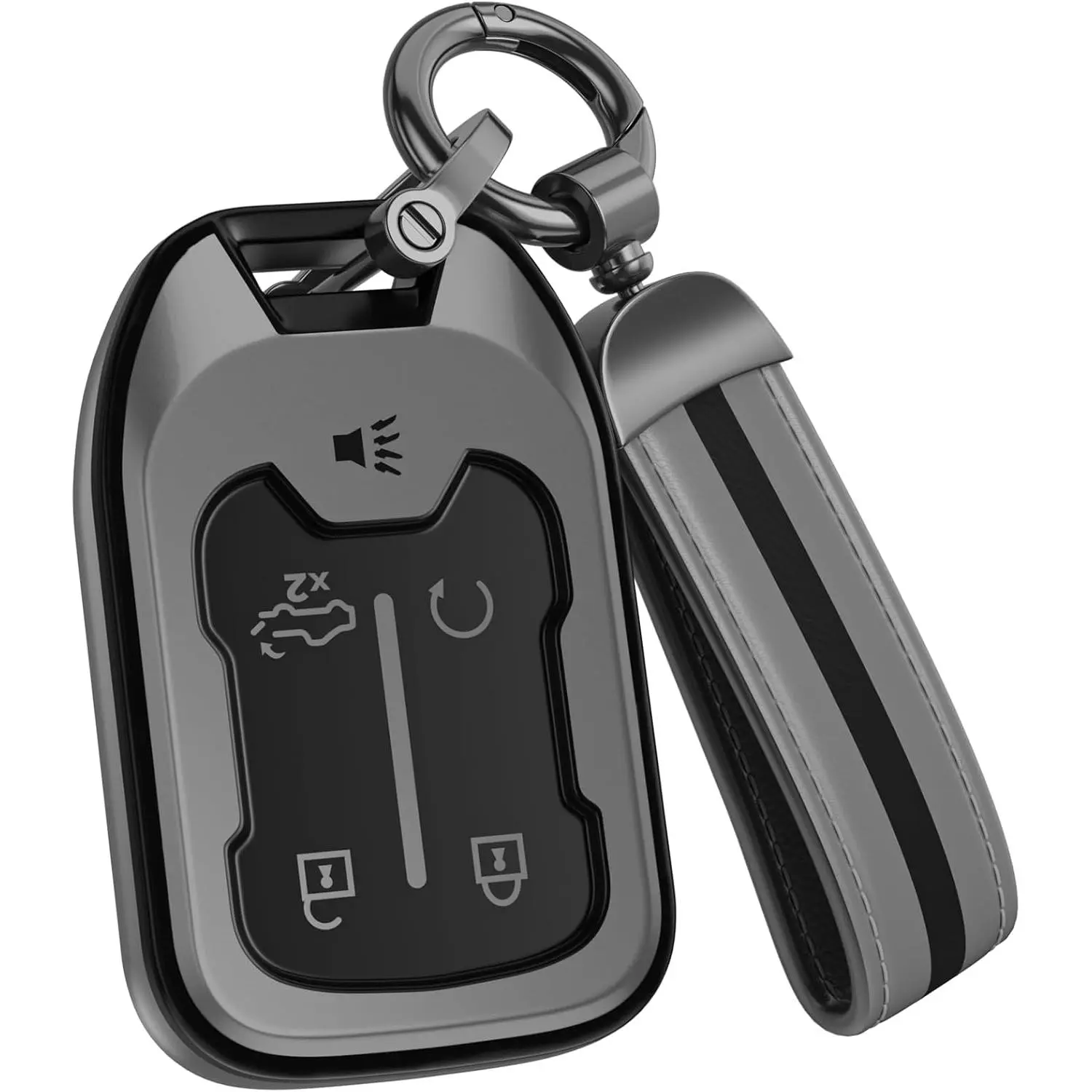 Matte Gray 5-Button Car Key Cover Key Fob Protector for Chevy/GMC Trucks, Anti-Scratch Matte TPU Truck Accessories with Cute Leather Keychain, Fits Silverado, Sierra, Suburban, Acadia, Tahoe, Yukon & More for Daily Protection, Tpu+Leather