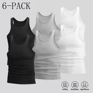 Men’s 6-Pack Solid Color Slim Fit Tank Tops,   Stretchy Polyester-Spandex Blend, Breathable Lightweight Comfortable Sleeveless Base Layer, Ideal for Gym Workouts & Everyday Wear