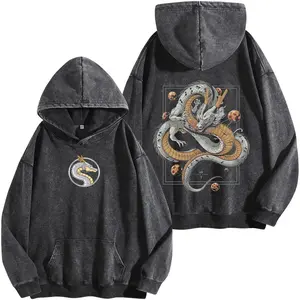 Eternal Dragon Graphic Tee, Mystic Fantasy Washed Hoodie, Oversized Anime Inspired Streetwear Shirt, Mythical Creature Fan Apparel