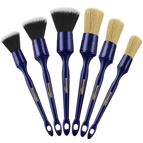 YeewayVeh 8.5-in Car Detailing Brush Set - 3 Sizes Soft Boar Hair, Comfortable & No-Scratch Brushes for Adults, Automotive Exterior & Interior Complete Deep Cleaning Car Detailing Products