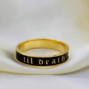 Stacking Til Death Ring, Black Enamel Band, Wedding Band, Promise Ring, Gift for Her