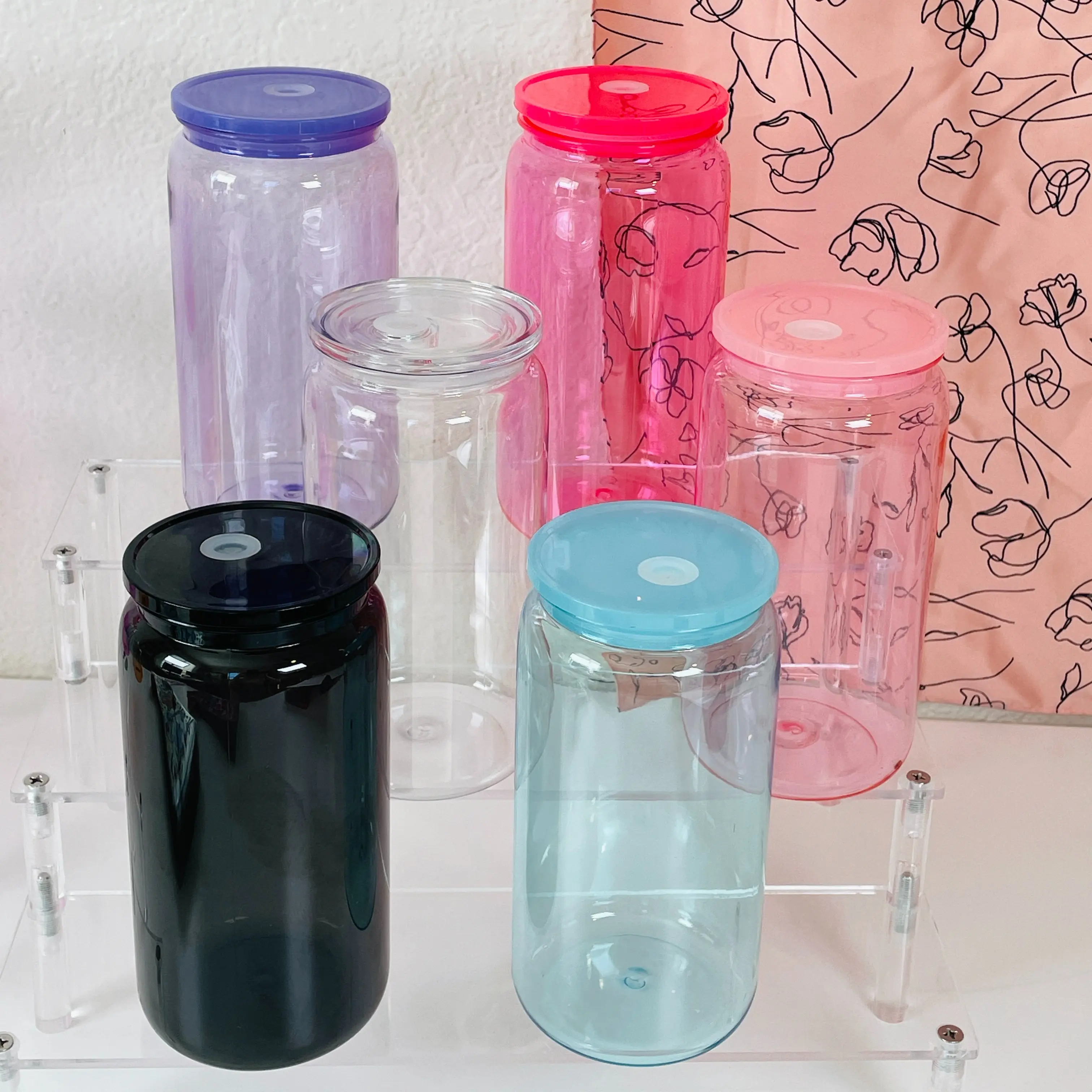 Colorful 160z Plastic Tumbler and straw white durable