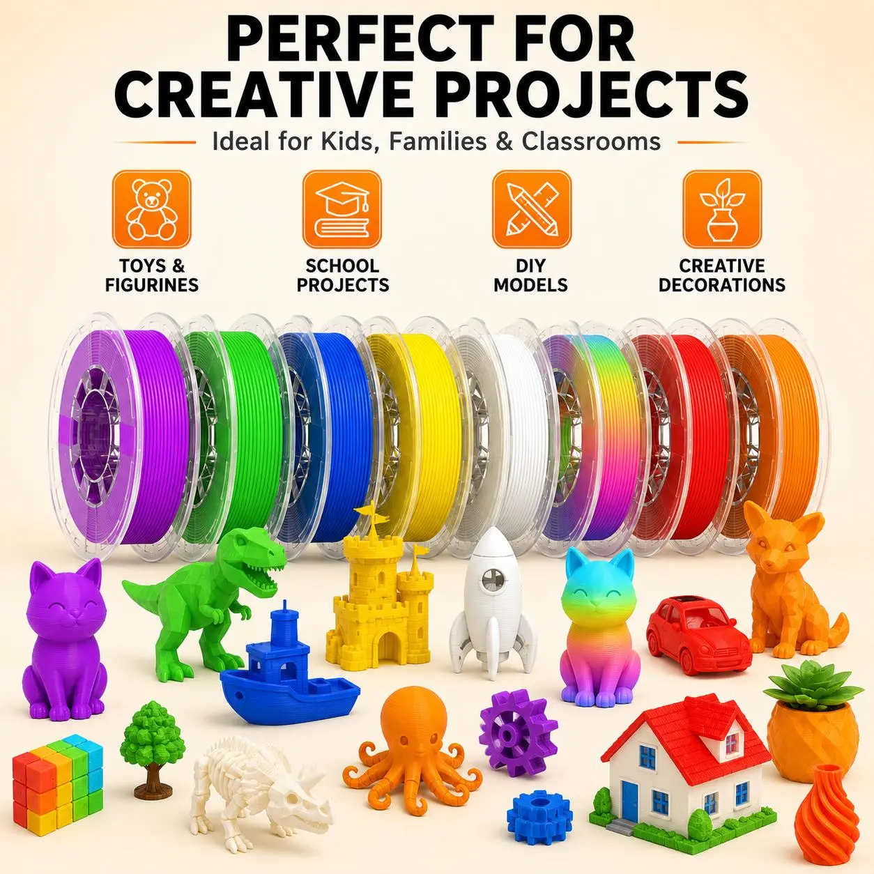 AOSEED 1.75mm PLA 3D Printer Filament,Child Safety Certification, Multi-Color Rainbow Refill Bundle Set, Compatible with Most 3D Printing Equipment