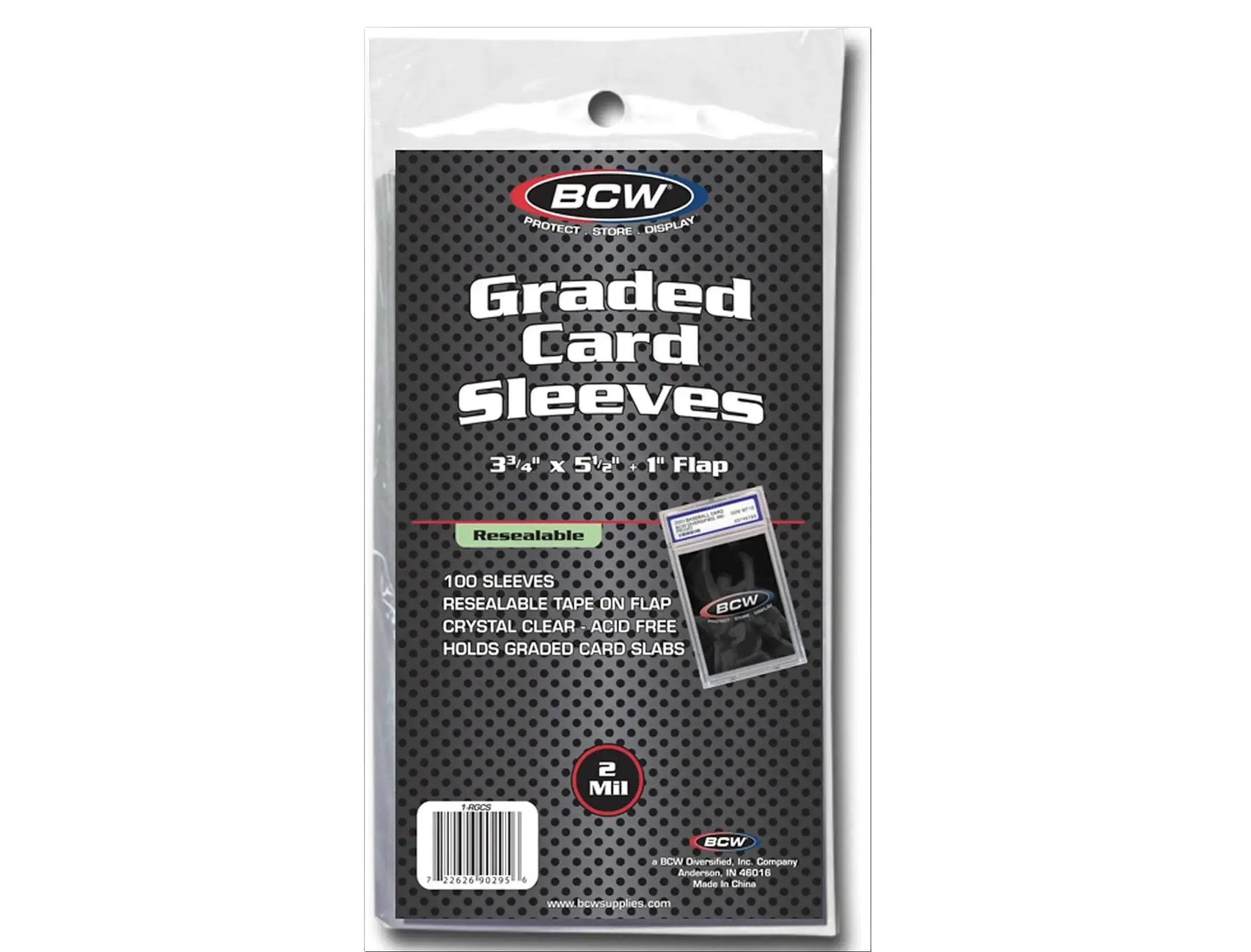 BCW Resealable Graded Card Sleeves | 100 Pack | Universal Fit for PSA, Beckett, SGC & More | Acid-Free Archival Polypropylene | 3¾ x 5½ with 1” Flap