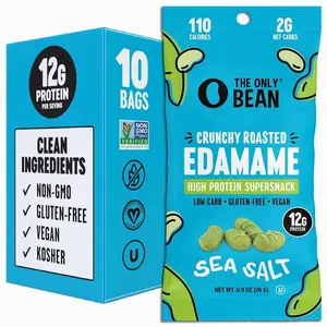 The Only Bean Crunchy Dry Roasted Edamame Snacks (Sea Salt), Healthy High Protein(11g) Keto Food, Low Carb Gluten Free Office Vegan Food 100 Calorie Snack Pack, 0.9oz 10 Pack
