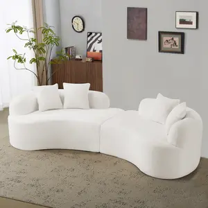106”Curved Sectional Sofa for Living Room,Deep Seat Cloud Floor Couch with 4 Throw Pillows,Modern Luxury Teddy Fleece Fabric,No Assembly Needed, A Sectional Couch Suitable for Small Spaces, White