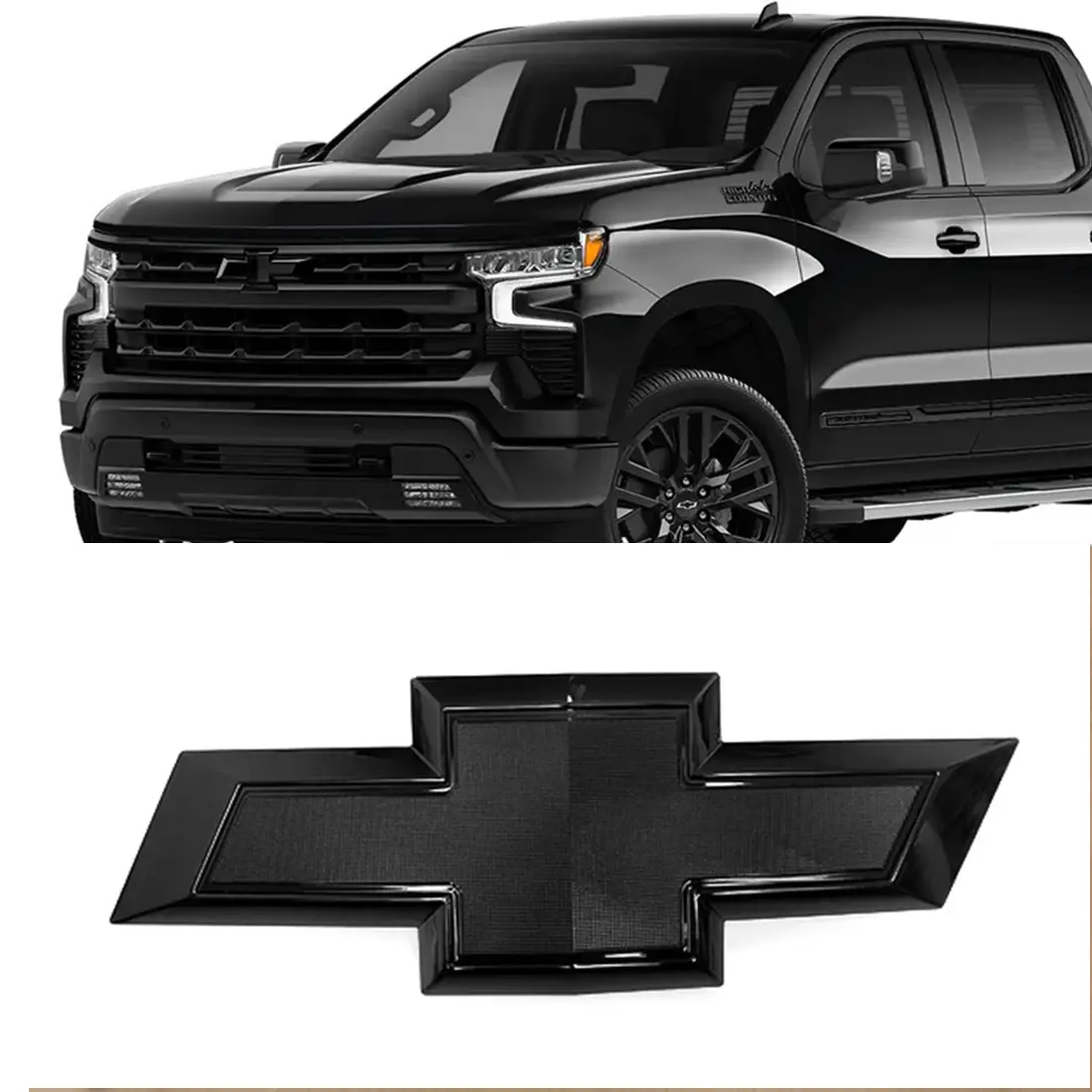 Front Grille Bowtie Emblem for 2022-2026 Chevy Silverado 1500, Chrome/Gloss Black 3D ABS Badge, Waterproof, Rust-Resistant Exterior Upgrade, Chevy Accessories Pickup Truck Auto Replacement Part