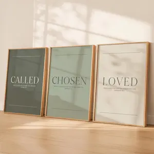 Called Chosen Loved, Christian Wall Art Set Of 3 Prints, Bible Verse Printable, Nursery Wall Decor, Scripture Wall Art Set, Digital Download