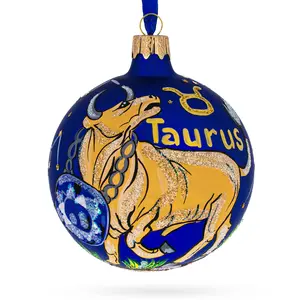 Taurus Zodiac Horoscope Sign Blown Glass Ball Christmas Ornament 3.25 Inches