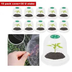 Garden Plant Cloches Set, Includes 10 Pieces & 30u Stakes, Protects Seedlings From Birds Snails, Ideal for Vegetables Flowers, Garden Supplies