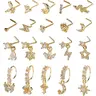 20Pcs 20G Gold Tone Nose Rings Set for Women, Stainless Steel L Shaped Nose Studs & C Shaped Dangle Rings, CZ Butterfly Flower Moon Star Nostril Piercing Jewelry
