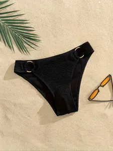 Men's Solid Ring Linked Swim Brief, Casual Comfy Breathable Swim Panty for Beach Holiday Vacation, Men's Swimwear for All Seasons