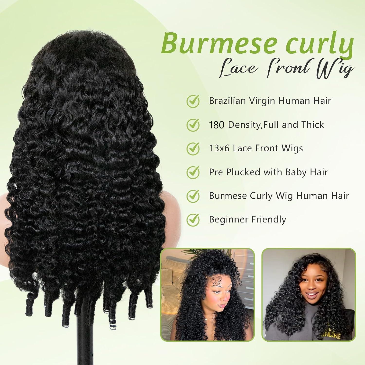 [Flash Sale] Burmese Curly Half Wig Human Hair 7x5 Glueless Wig Human Hair 13x6 Transparent Lace Front Wig Human Hair Wigs For Women 180% Density Upgeade U Part Wig Burmese Curly Hair