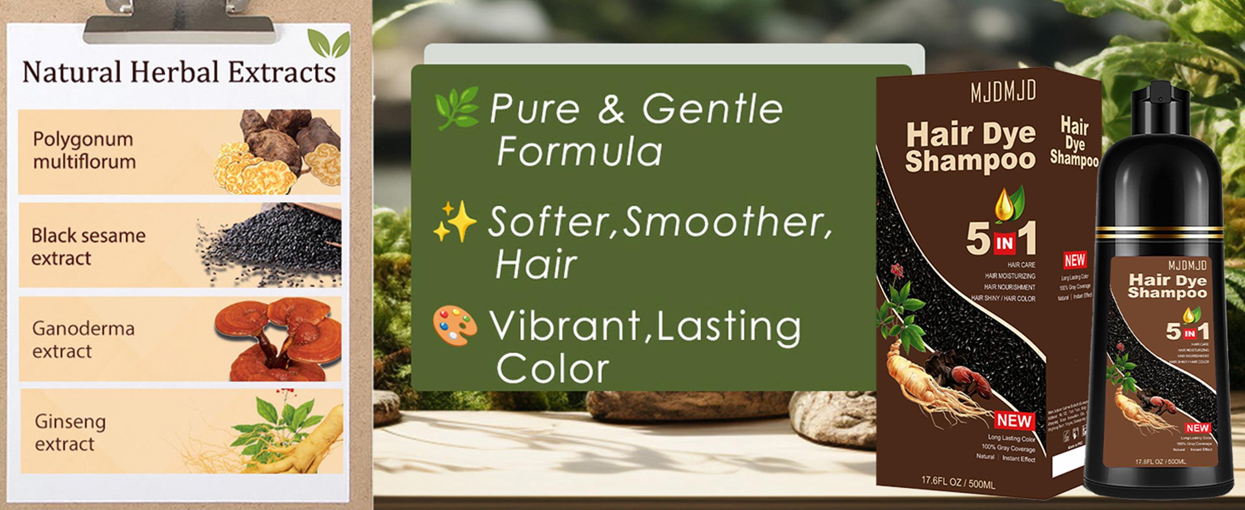 Orange Hair Dye Shampoo 5-in-1 for Gray Hair, Herbal Ingredients Natural Color Shampoo Hair Dye for Women Men, Long Lasting Brown Hair Dye Colors in Minutes, Champu Para Canas Gentle DIY Home Salon, 500ml