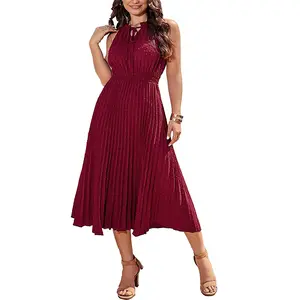 Women's Mid-Length Dress Casual V-neck Polka Dot Pleated Sleeveless Beach Dress Northwest Dresses strawberry  dress white  outfit Summer Elegant clothes  for  women all  black  outfit european  summer  outfits lirika matoshi dress summer casual wear