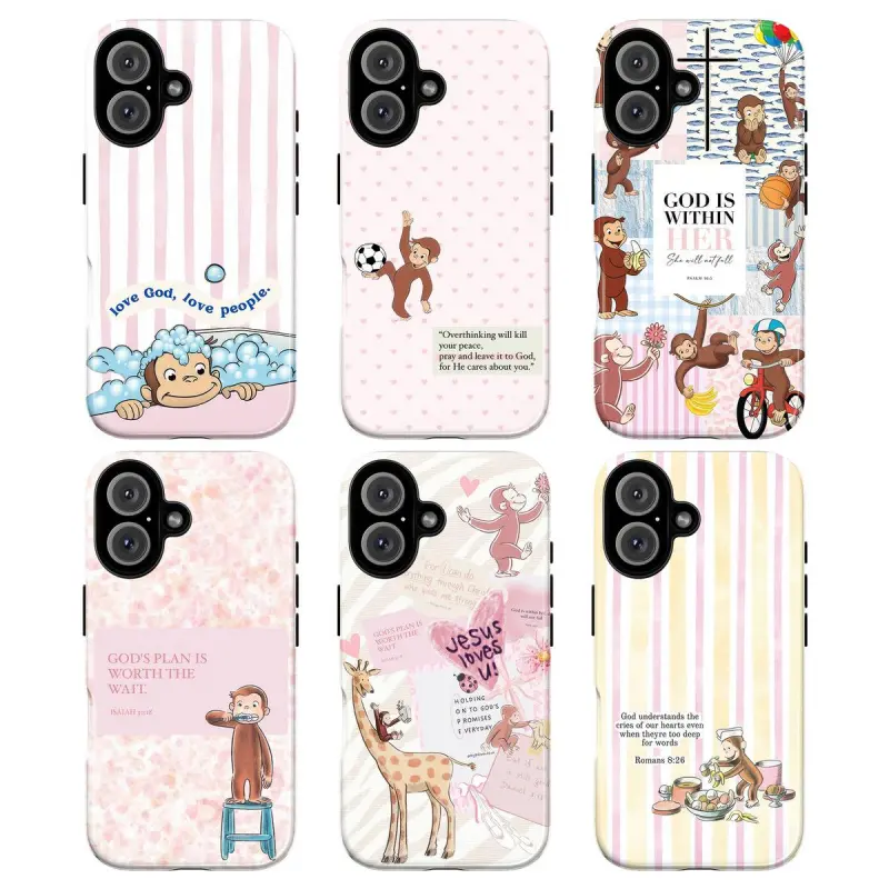 Tough Cartoon Monkey Christian Scripture Smartphone Case - Pastel Inspirational Bible Verse, Slim Polycarbonate TPU Non-Woven Shell, Waterproof Shock-Resistant Protective Tech Accessory Gift for Curious George Fans, Accessories