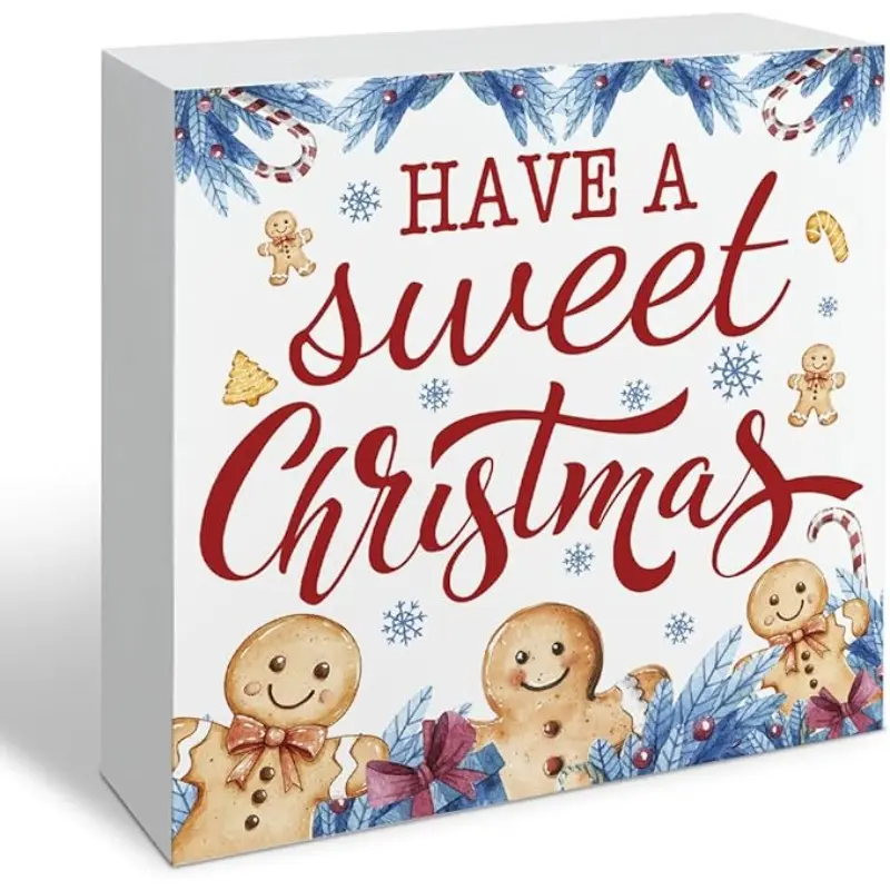 Christmas Kitchen Decorations, Have A Sweet Christmas Sign, Hot Cocoa Wooden Sign Gingerbread Decor, Farmhouse Wooden Block Signs, Home Wall Signs, Housewarming Gift, 5x5 inch