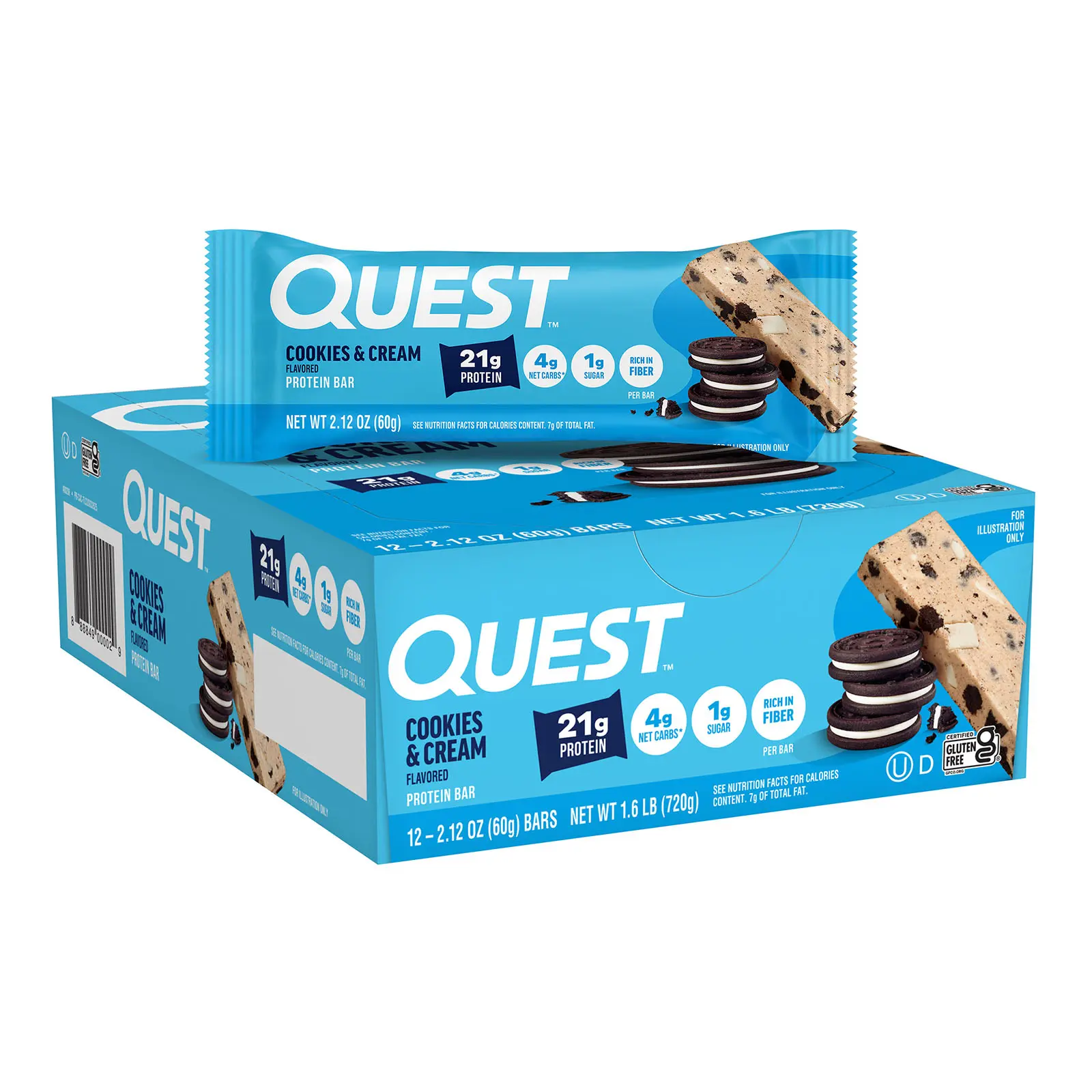 Quest Nutrition Protein Bar, Cookies & Cream, 12 Bars, 2.12 oz (60 g) Each Quest Nutrition Protein Bar, Cookies & Cream, 12 Bars, 2.12 oz (60 g) Each