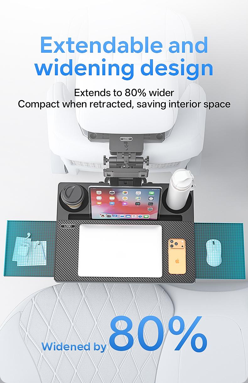 Multi-Use Car Back Seat Tray Bracket, Extendable Adjustable, Foldable Easy Install 10kg Sturdy Support, Space-Saving Mobile Office for Remote Workers, Fits Cup Phone Laptop, for Students Travelers