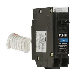Eaton 3001272 20 amp Arc Fault & Ground Fault Single Pole Circuit Breaker with Self Test