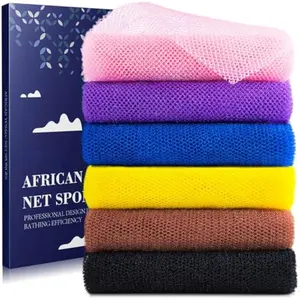 African Net Sponge Exfoliating Bath Sponge Scrubbing Long Rag Wash Shower Body Scrubber - 6 Pieces