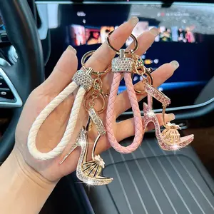 Creative Fashion Rhinestone High Heel Car Keychain, Keychain For Bags, Cute Girls' Bag Charm, Elegant Key Ring Circle, Unique Small Gift