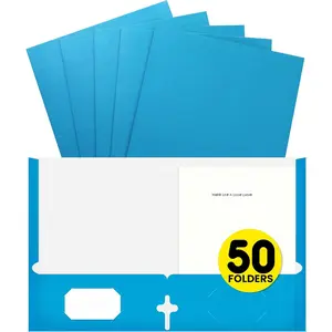 Folders with Pockets 3 Hole Punched(50 Pack, Blue), 2 Pocket Folders Fit Letter Size Paper, Paper File Folder for School Office  Bussiness