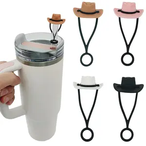 Silicone Cowboy Hat Straw Cover, 4/6 Counts/set Multicolor Cute Funny Tumbler Straw Topper, Drinkware Accessories for Men & Women Gift Drinking Gadgets [without Tumbler]