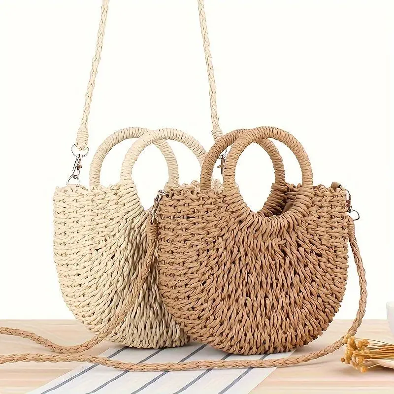 Woven Bucket Handbag for Women Summer Beach Tote Bag Drawstring Shoulder Bag Cute Handmade Bucket Bag for Travel Beach Premium Handwoven Straw Small Size Unique Chic Design Everyday Use Multiple Carrying Options