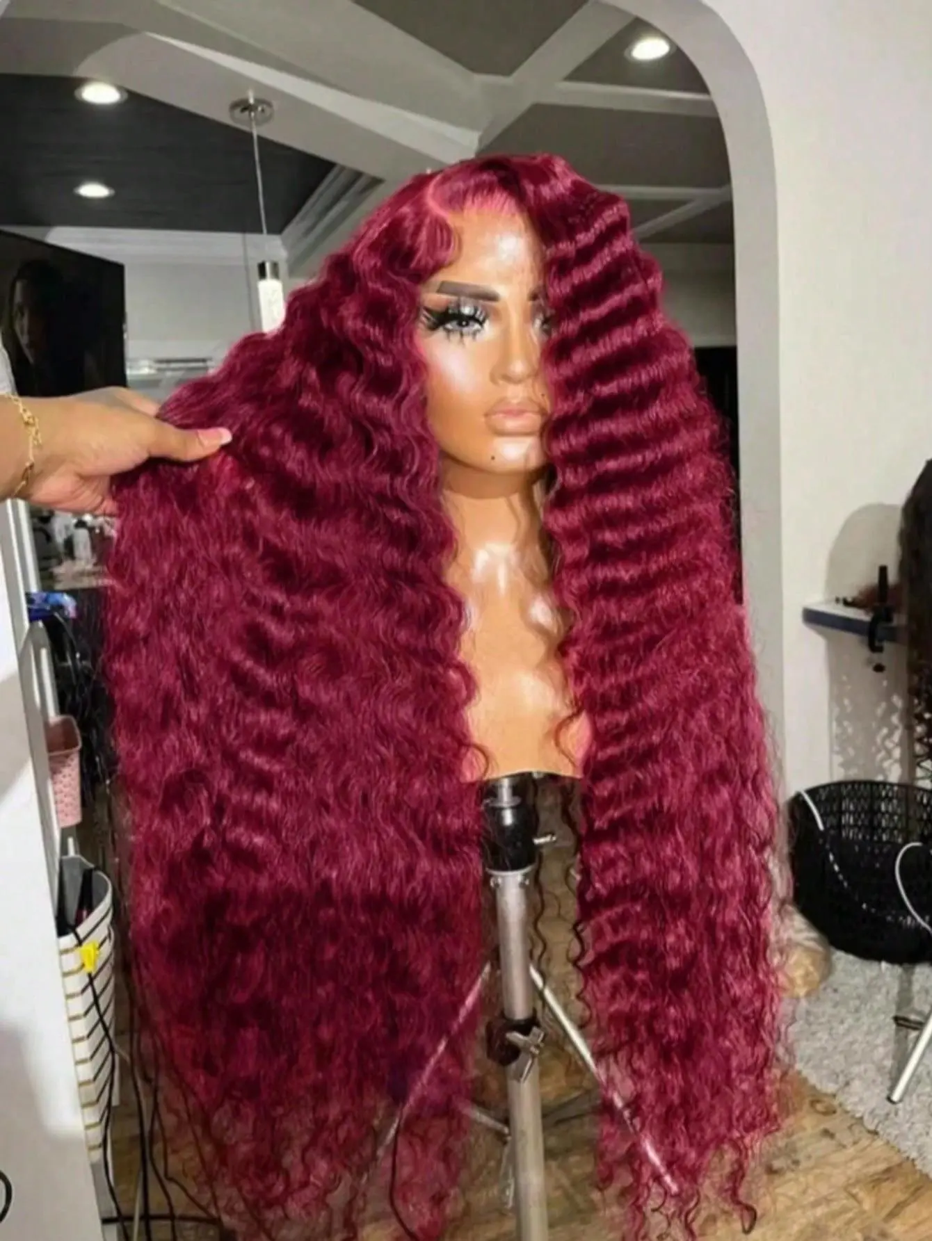 34 Inch 99J Burgundy 13x4 Hd Lace Frontal Human Hair Wig Loose Deep Wave Honey Blonde 4/27 Deep Wave Lace Front Wigs Human Hair 13x4 Transparent Lace Curly Deep Wave Frontal Wig 180% Density