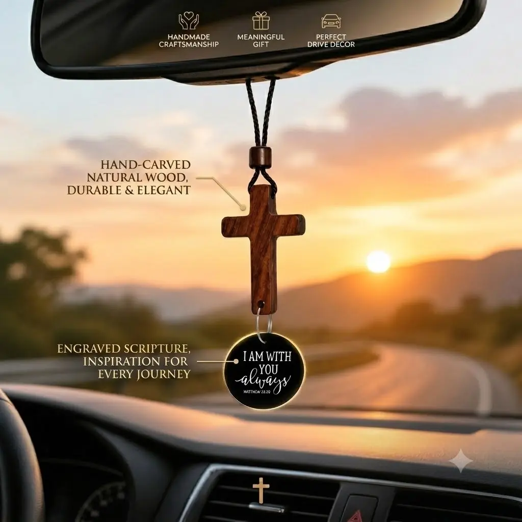 Christian Cross Car Charm, Wooden Cross Rearview Mirror Hanging Decor, Faith Car Accessories, Religious Gift for Drivers