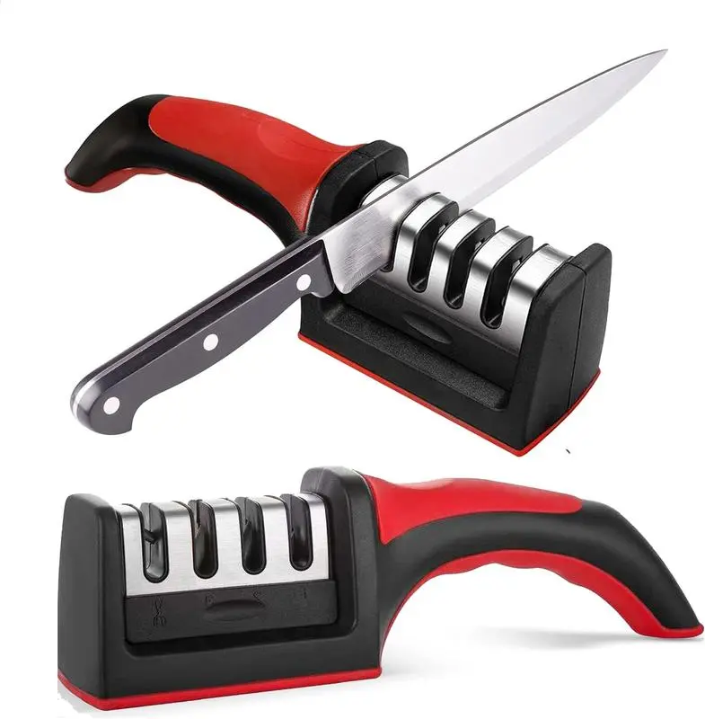 4-Stage Professional Knife Sharpener with Diamond/ Ceramic Rods, Safe Design, Restores Blades Quickly, Ideal for Everyday Use Kitchen Sharpening