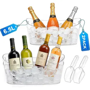 6.5L Ice Bucket 2 Pack Ice Buckets for Parties, Beverage Tub for  Bar with Handle, Drink Cooler for   Champagne, Clear Ice Bucket with Scoop for Mimosa Bar Drink Chiller