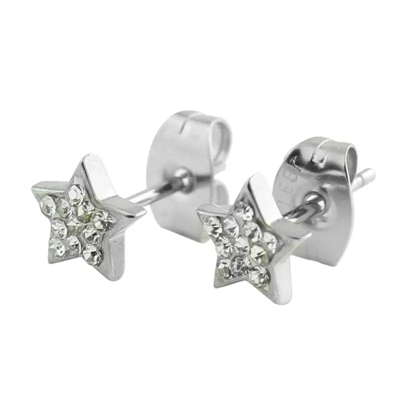 Star Clear CZ Stainless Steel Stud Earrings
