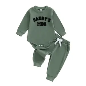 TheFound Newborn Baby Boy Outfit Daddys Mini Outfit Letter Embroidery Long Sleeve Romper Pant Set Infant Fall Winter Clothes