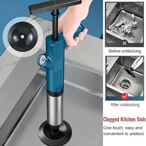 1pc High-Pressure Air Drain Blaster - Stainless Steel Toilet Plunger, Plumbing Tool, Ideal for Clogged Pipes, Kitchen Sinks, Bathrooms, Hawaiian Style, Bathroom Plunger, Durable Plastic Handle, Drain Cleaning