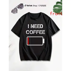 100% Cotton Casual Coffee T-Shirt – I Need Coffee Battery Beans Humor