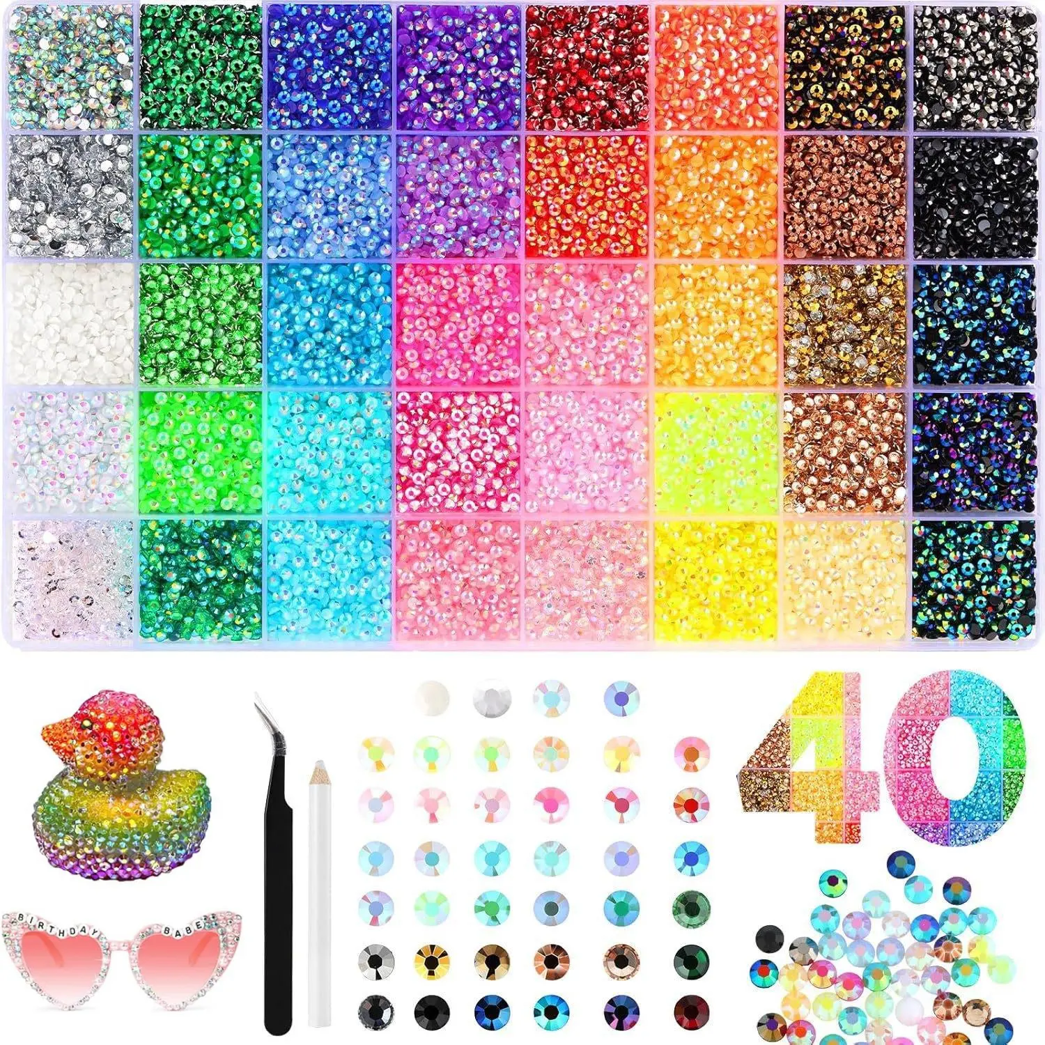 Bedazzling Kit with 40000 Pcs 3mm Jelly Rhinestones, 40-Color Flatback Resin Gems for Nail Art and DIY Craft Supplies