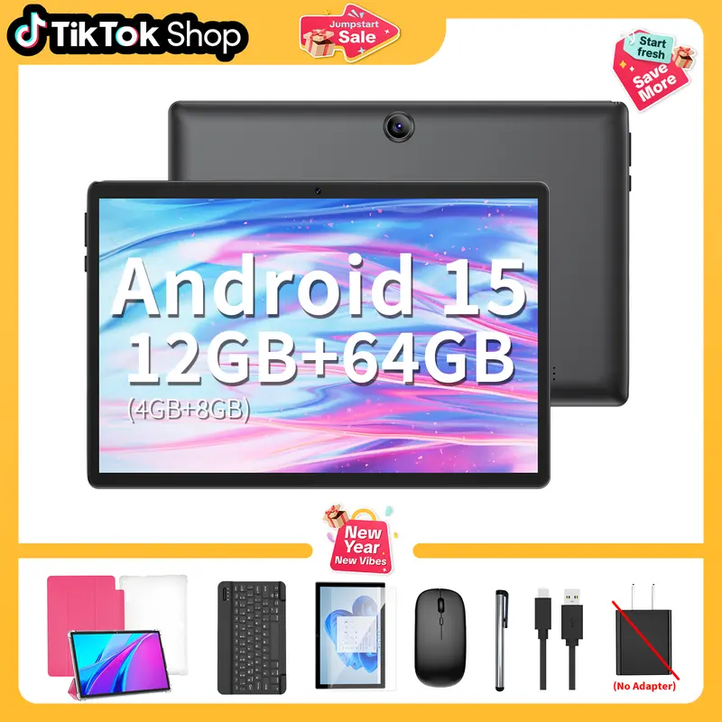 【TikTokShopJumpstartSale】Relndoo 2026 Android 15 10.1 Inch Tablet, 12GB (4GB+8GB) RAM 64GB ROM, 5-in-1 with Keyboard, Mouse, Stylus, Case, 5G WiFi for Valentine’s Day Gift 8