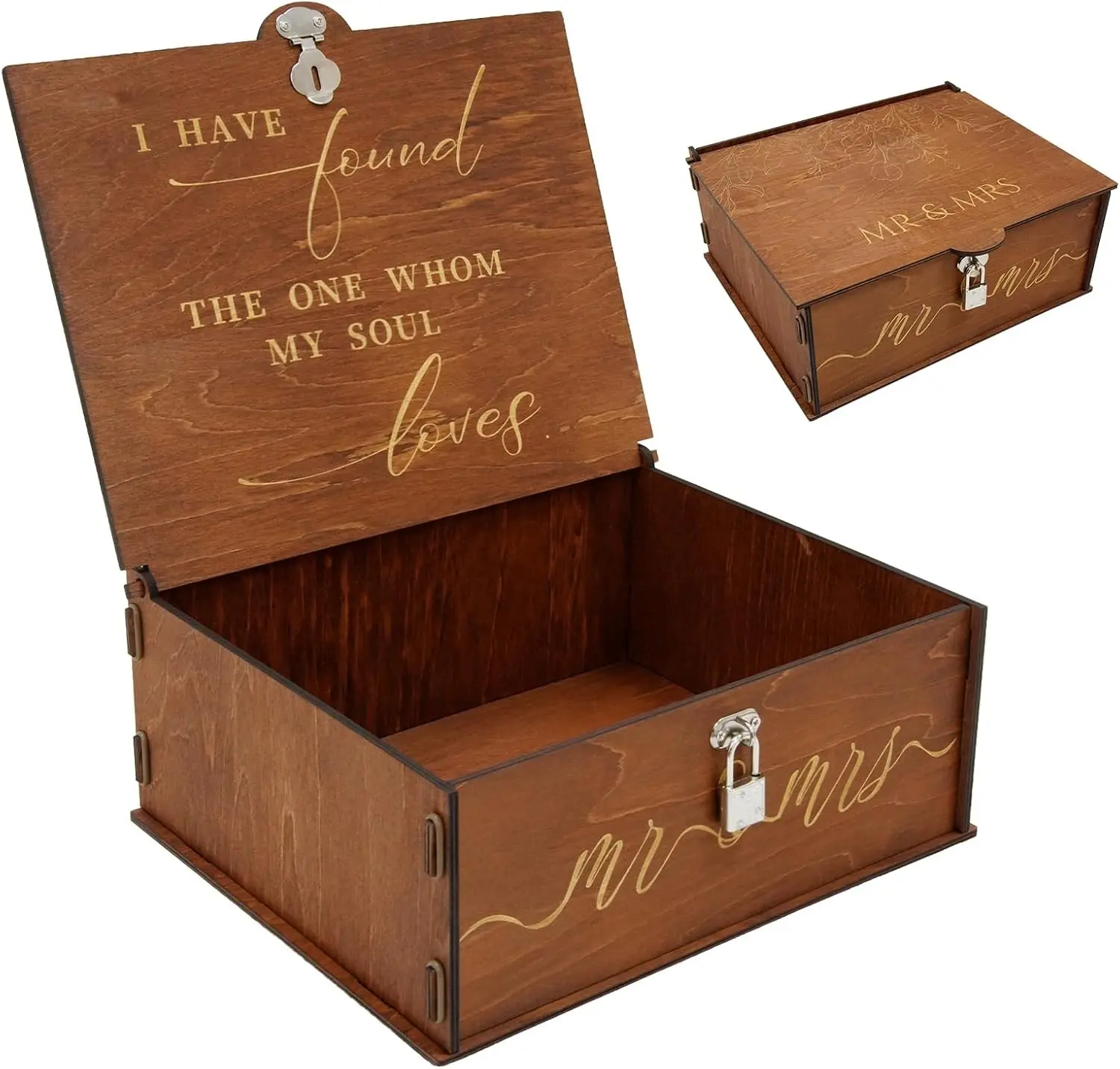 Large Wedding Keepsake Box With Lock, Bridal Shower Gifts | Romantic Engraved Phrase Design, Spacious Storage for Moments, Easy Assembly, Private Storage, Wedding Gifts for Mr and Mrs