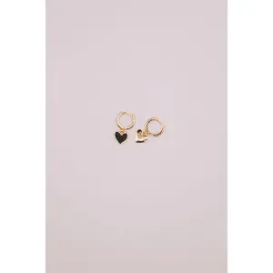 Piece Of My Heart Hoop Earrings - Gold Colored Flat Heart Dangle Huggie Closure Playful Touch For Any Occasion